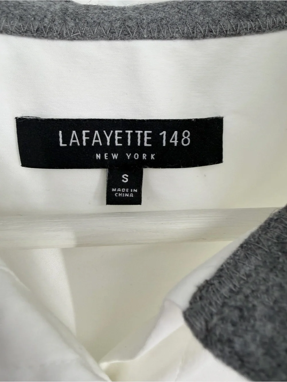 Lafayette 148 Jessie Crystal Monili Trim White‎ Poplin Shirt Tunic Top Size S